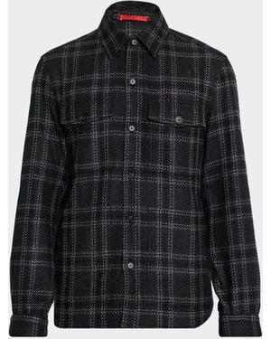 Isaia Cashmere Plaid Four-Pocket Overshirt - Black