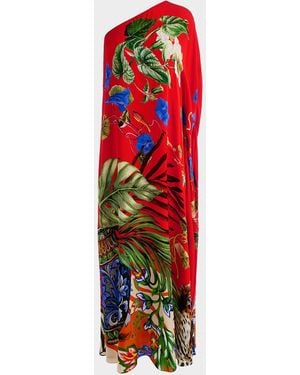 Alice + Olivia Linn Printed One-Shoulder Maxi Dress - Red