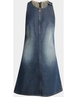 Courreges Logo Denim Mini Dress - Blue