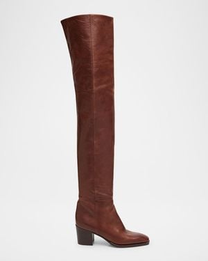 Saint Laurent Odeon Leather Over-The-Knee Boots - Brown