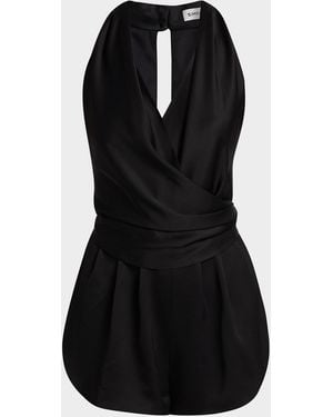 Jonathan Simkhai Halia Draped Satin Romper - Black