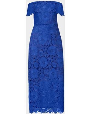 Shoshanna Avril Floral Lace Sheath Maxi Dress - Blue