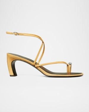 Tory Burch Pierced Leather Toe Ring Strappy Sandals - Metallic
