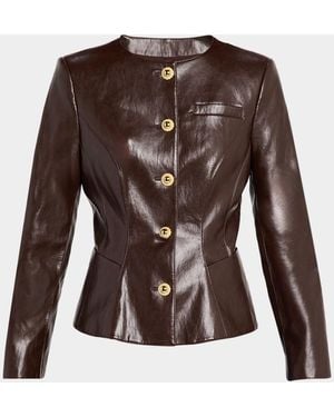 MILLY Wells Slim-Fit Vegan Leather Jacket - Brown