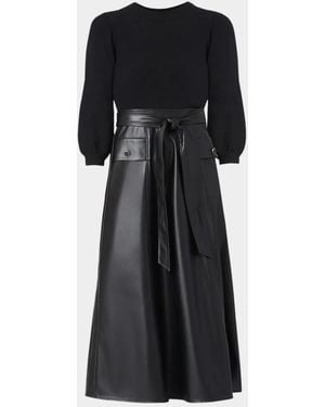 Shoshanna Aspen Mix Media Midi Dress - Black