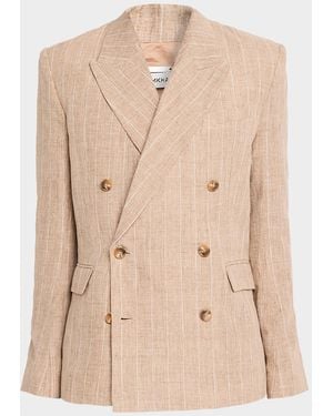 Jonathan Simkhai Apos;S Lucas Linen Stripe Double-Breasted Blazer - Natural