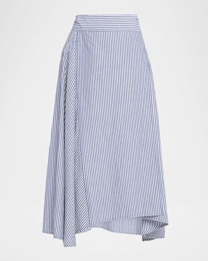 Apiece Apart Marsala Striped Organic Cotton Midi Skirt - Blue