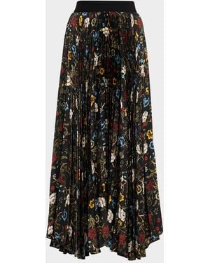 Alice + Olivia Tapestry Trails Katz Asymmetric Pleated Maxi Skirt - Black