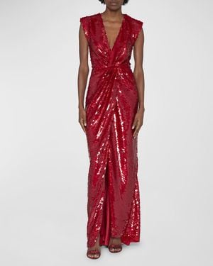 Dolce & Gabbana Twisted Plunging Sequin Gown - Red