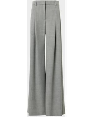 Akris Cassie Pleated Wool Wide-Leg Pants - Gray