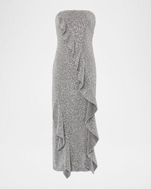 MILLY Katy Strapless Ruffle Sequin Midi Dress - Gray