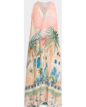 Johnny Was Mayci Sleeveless Plunging Halter Midi Dress - White