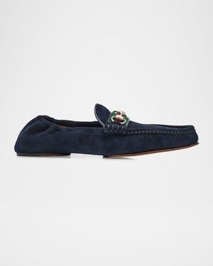 Gucci Apos;S Horsebit 1953 Suede Moc-Toe Loafers - Blue