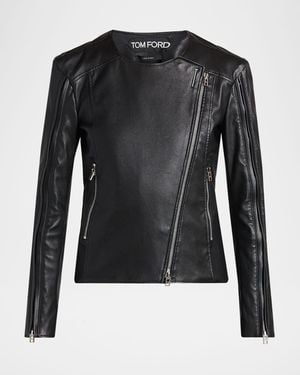 Tom Ford Collarless Leather Moto Jacket - Black
