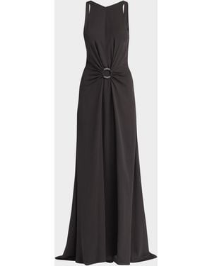 Giorgio Armani Beaded-Ring Silk Georgette Backless Gown - Black