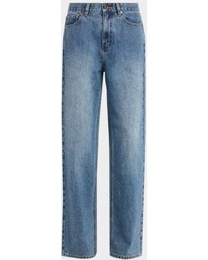 Self-Portrait Rhinestone Straight-Leg Jeans - Blue
