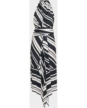 Brandon Maxwell Marin Striped Satin Halter Midi Scarf Dress - White