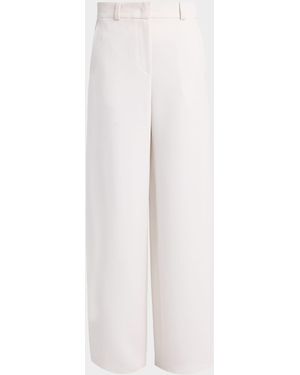 Giorgio Armani Side Pleat Straight-Leg Silk Pants - White