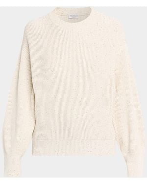 Brunello Cucinelli Shimmering Linen-Cotton Knit Crewneck Sweater - Natural