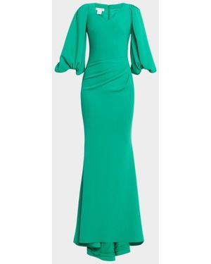 Jovani Puff-Sleeve Trumpet Gown - Green