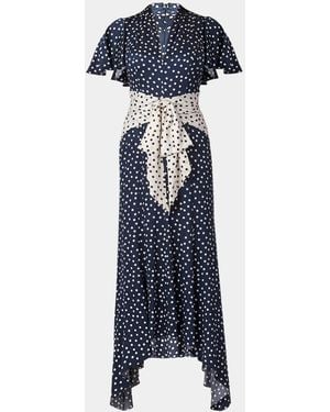 Shoshanna Lane Polka Dot Satin Maxi Dress - Blue
