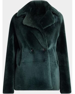 Kiton Double-Breasted Sheep Shearling Coat - Green