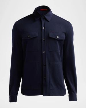 Isaia Apos;S Wool-Nylon-Blend Jersey Overshirt - Blue