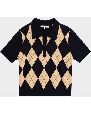 FRAME The Argyle Short-Sleeve Polo Sweater - Blue