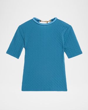 Silvia Tcherassi Venecia Tubular-Collar Textured Short-Sleeve T-Shirt - Blue