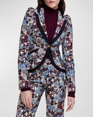 Smythe Taped Floral Jacquard One-Button Blazer - Blue