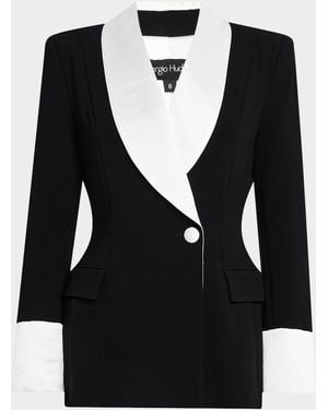 Sergio Hudson Silk Shawl-Lapel Combo Double-Breasted Blazer - Black