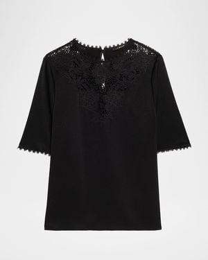 Kobi Halperin Frankie Lace-Inset Satin Back Crepe Blouse - Black
