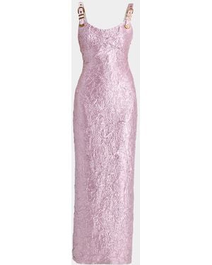 Versace Crushed Silk-Satin Buckle Gown - Pink