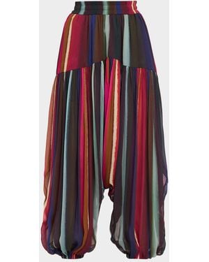Christopher John Rogers Louie Stripe Plisse Balloon-Leg Pants - Red