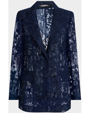 Emanuel Ungaro Arya Peak-Lapel Floral Lace Jacket - Blue