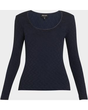 Giorgio Armani Textured Jersey Long-Sleeve Tee - Blue