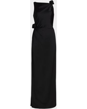 As It May Rosette Draped Column Gown - Black