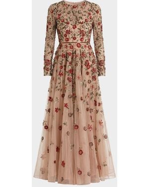 Mac Duggal Sequin Floral Applique A-Line Gown - Brown