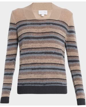 TSE Cashmere Square-Neck Striped Top - Gray
