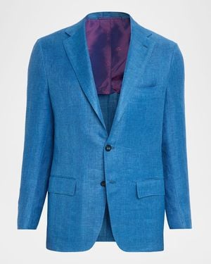 Kiton Apos;S Linen, Cashmere And Silk Herringbone Sport Coat - Blue