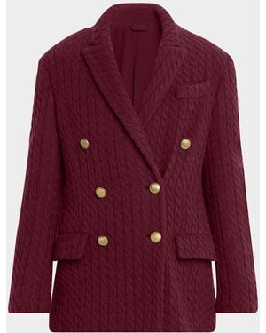 Brunello Cucinelli Cashmere Cable Knit Double-Breasted Blazer - Red