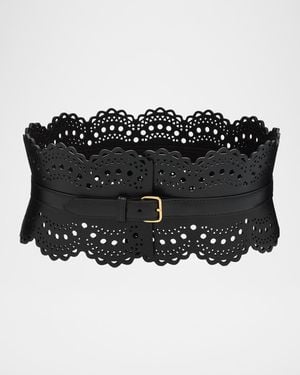 Alaïa Vienne Lasercut Leather Corset Belt - Black