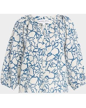 Apiece Apart Mitte Floral-Print Linen Top - Blue
