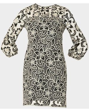 Shoshanna Holland 3/4-Sleeve Floral Lace Mini Dress - White