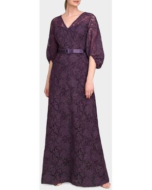 Kay Unger Delaney Lace A-Line Gown - Purple