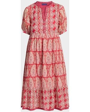 Ro's Garden Sylvia Paisley Cotton Midi Dress - Red