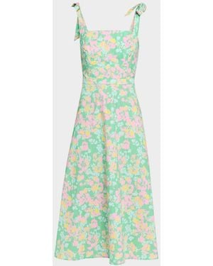 Shoshanna Majorelle Floral-Print Stretch Cotton Midi Dress - Green