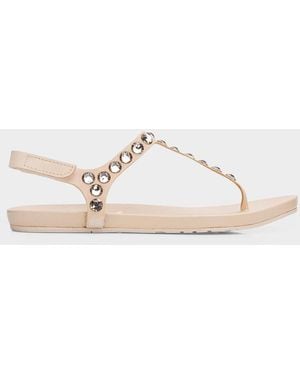 Pedro Garcia Crystal Embellished T-Strap Thong Sandals - White