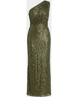 Mac Duggal Sequined One-Shoulder Column Gown - Green