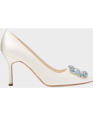 Manolo Blahnik Hangisi Satin Buckle Pumps - Natural
